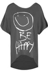 Arlene Be Happy Oversized Slogan Print T-Shirt - bejealous-com