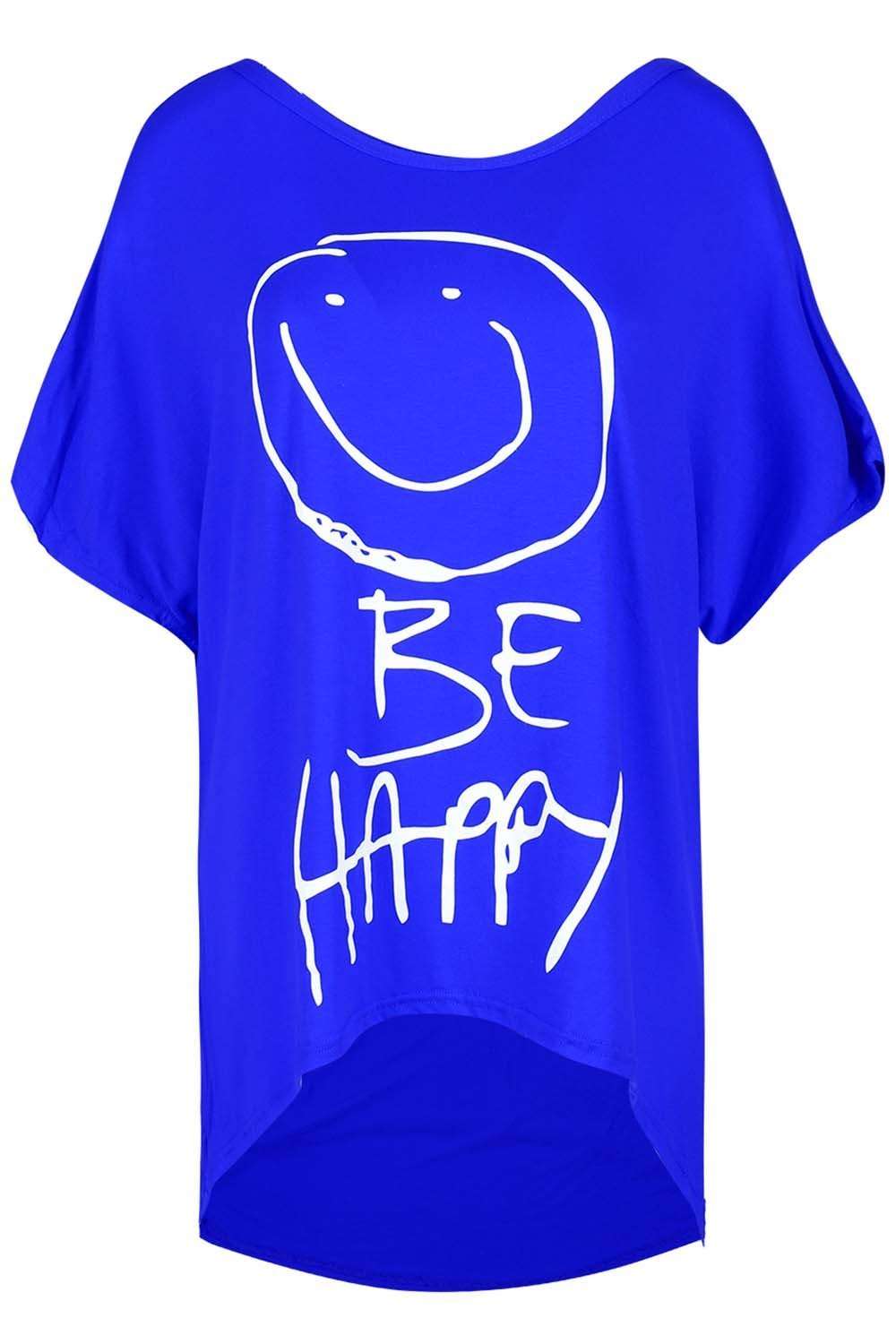 Arlene Be Happy Oversized Slogan Print T-Shirt - bejealous-com