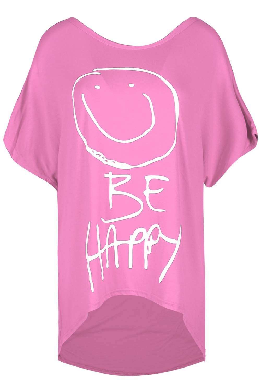 Arlene Be Happy Oversized Slogan Print TShirt - bejealous-com