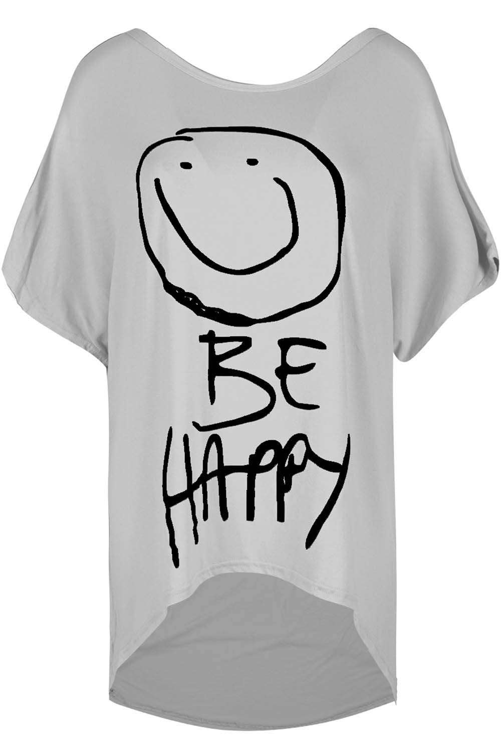 Arlene Be Happy Oversized Slogan Print TShirt - bejealous-com