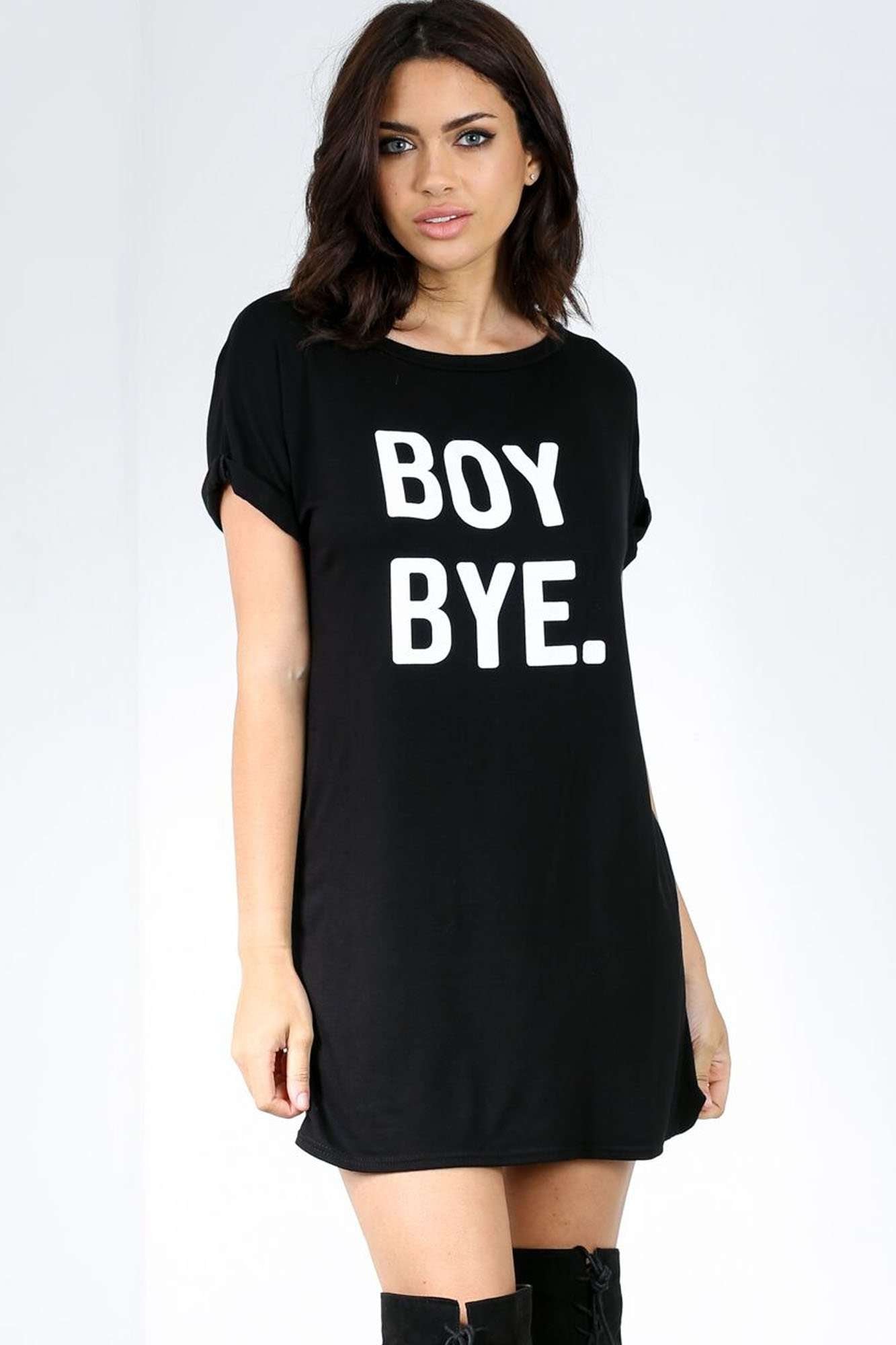 Ashby Boy Bye Slogan Print TShirt Dress - bejealous-com