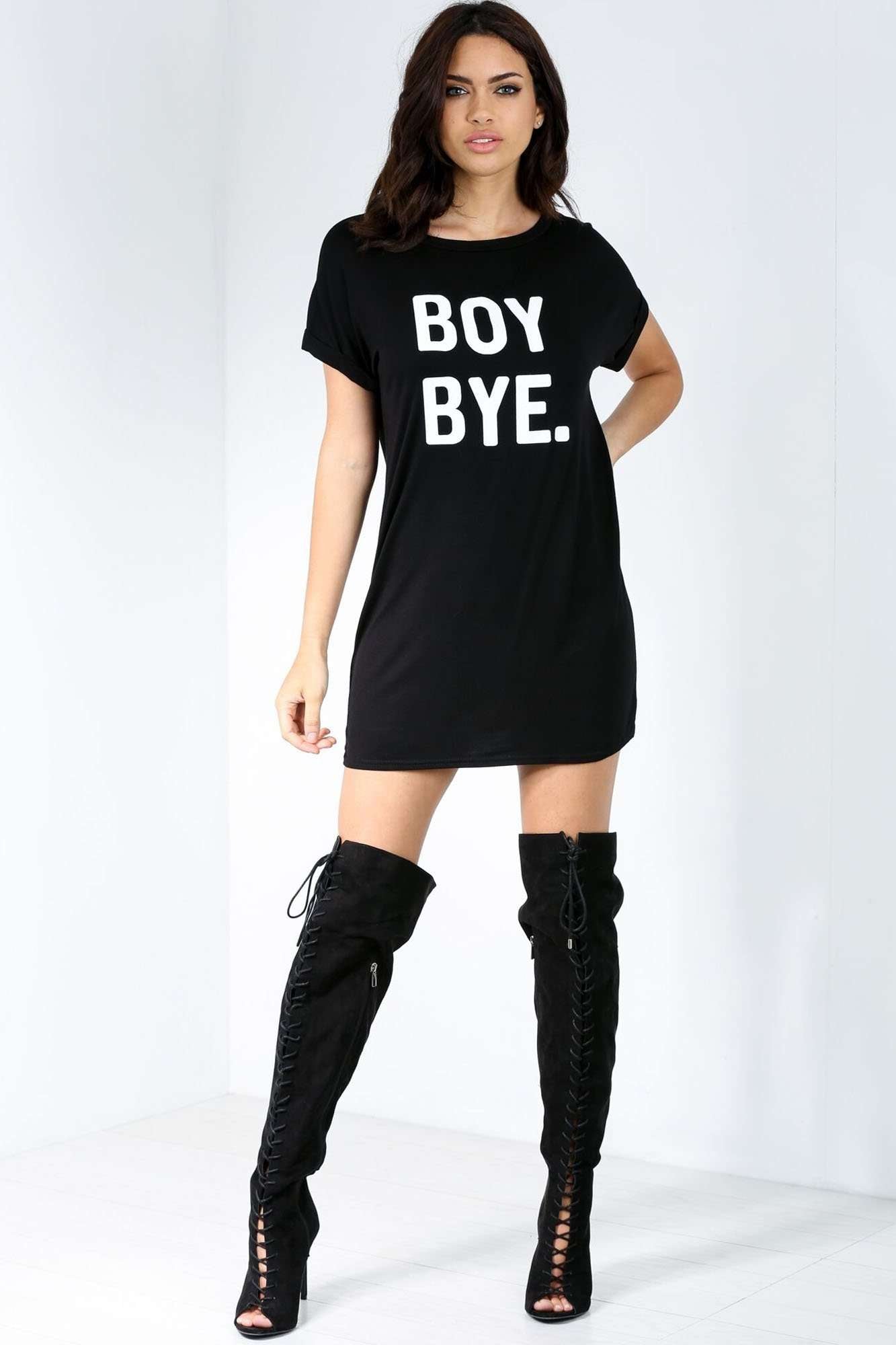 Ashby Boy Bye Slogan Print TShirt Dress - bejealous-com