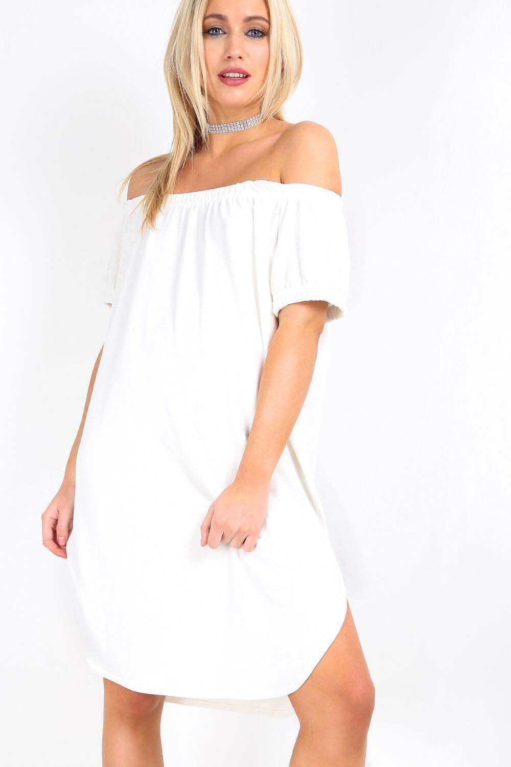 Aubree Off Shoulder Curved Hem Tshirt Dress - bejealous-com