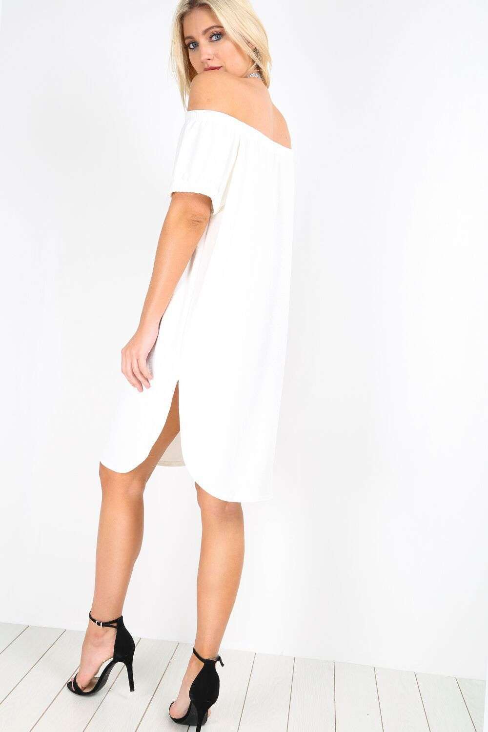 Aubree Off Shoulder Curved Hem Tshirt Dress - bejealous-com
