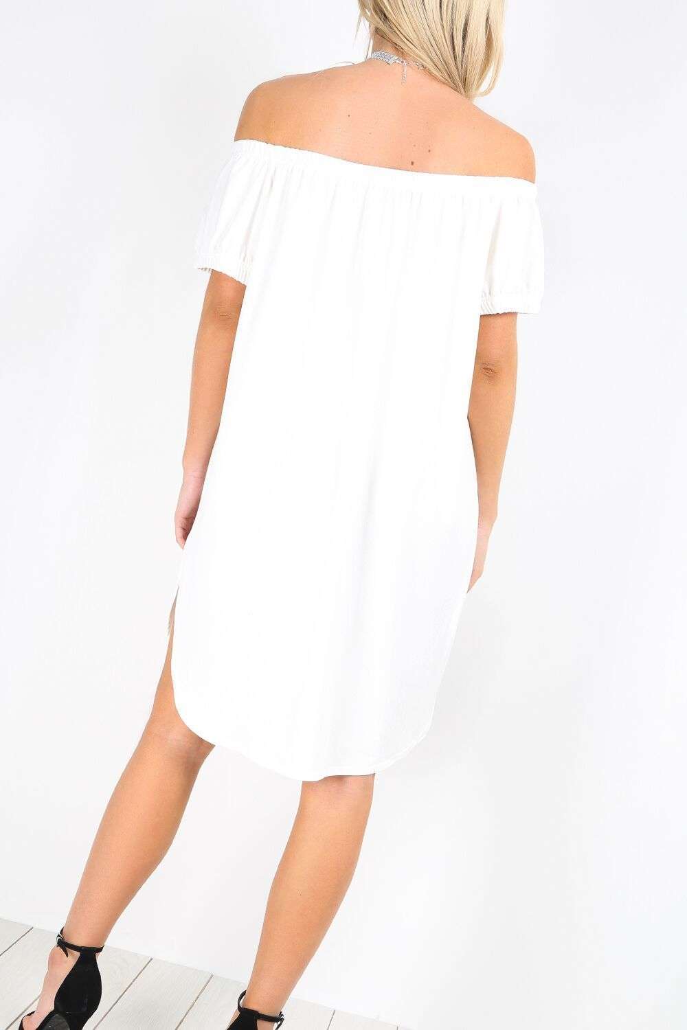 Aubree Off Shoulder Curved Hem Tshirt Dress - bejealous-com