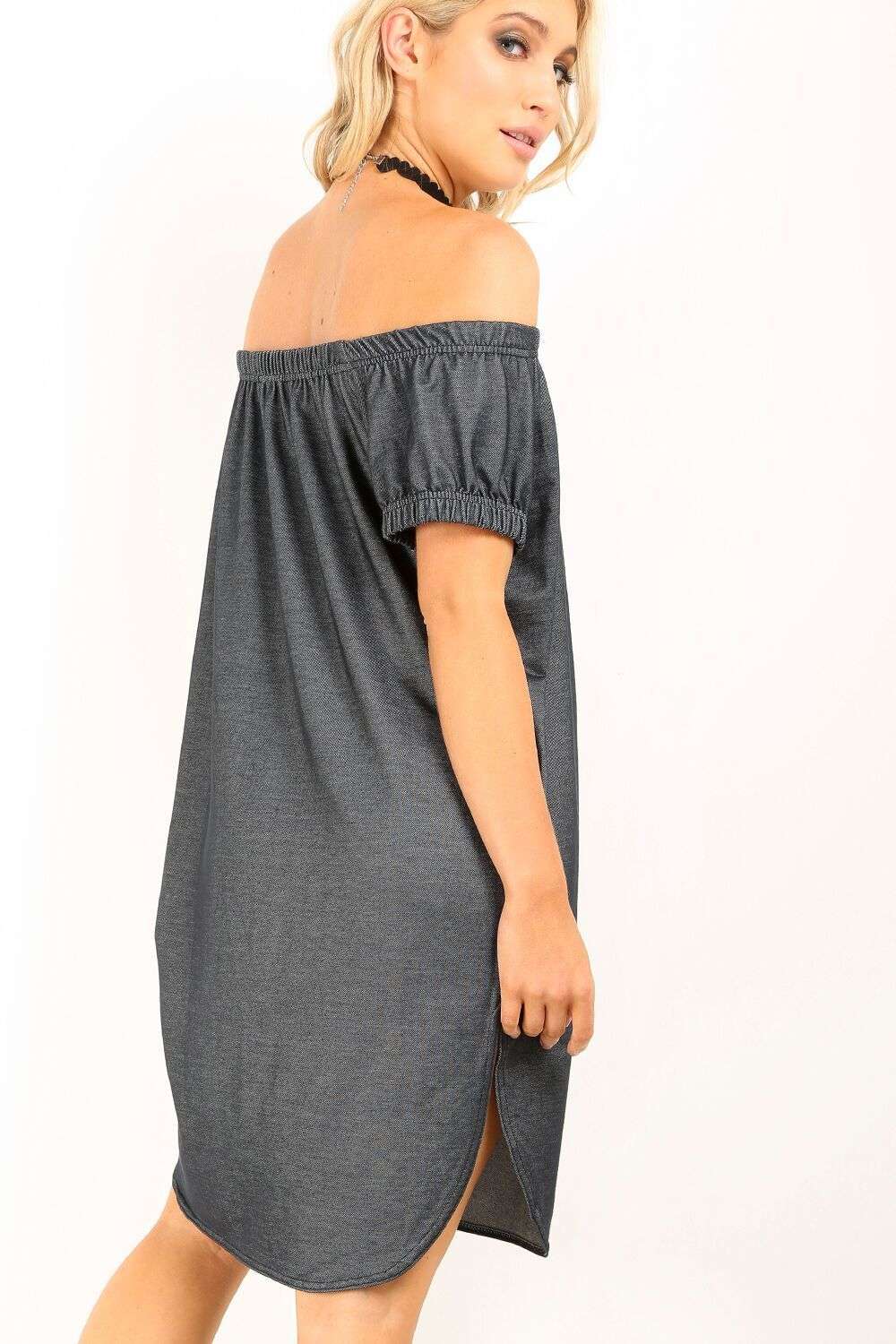 Aubree Off Shoulder Curved Hem Tshirt Dress - bejealous-com