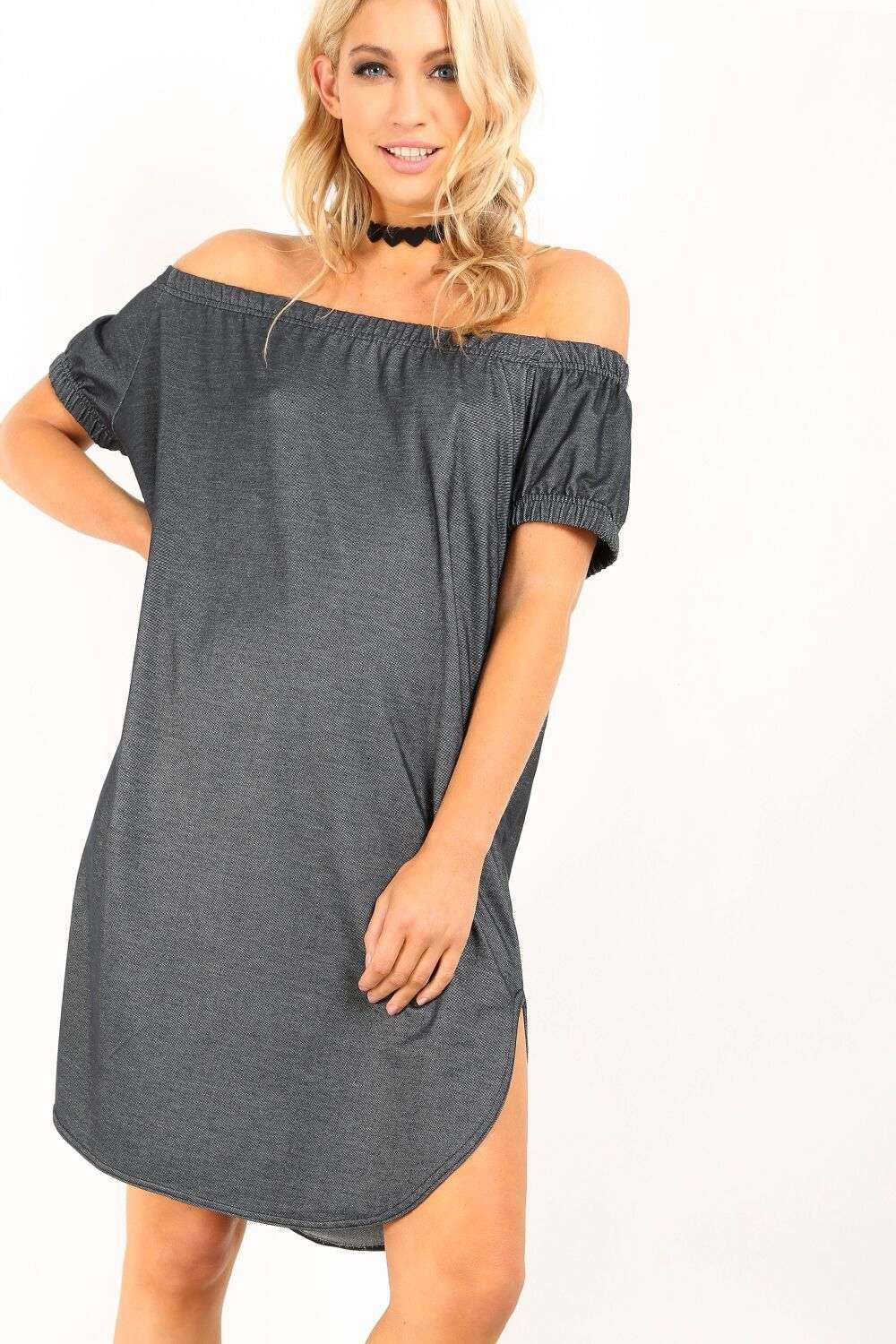 Aubree Off Shoulder Curved Hem Tshirt Dress - bejealous-com