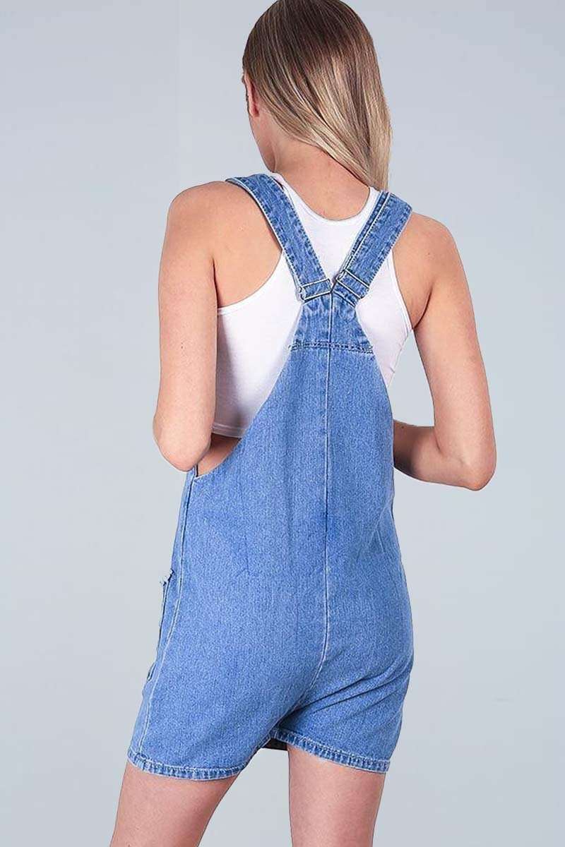 Aurelia Racer Back Denim Dungaree Play Suit - bejealous-com
