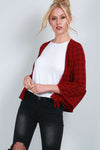 Ava Red Tartan Print Frill Sleeve Jacket - bejealous-com