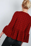 Ava Red Tartan Print Frill Sleeve Jacket - bejealous-com