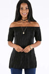 Baily Off Shoulder Metallic Pleated Top - bejealous-com
