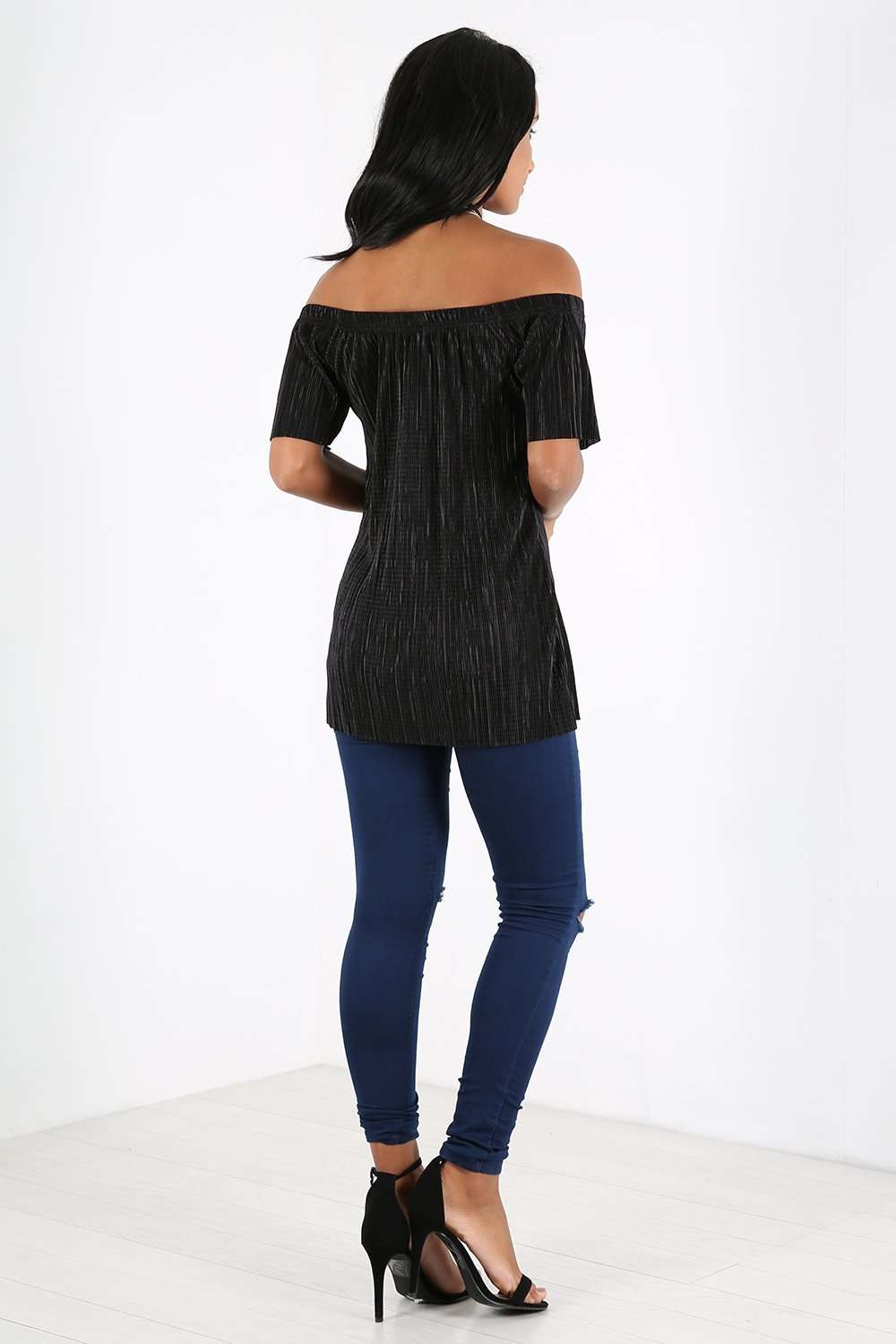 Baily Off Shoulder Metallic Pleated Top - bejealous-com