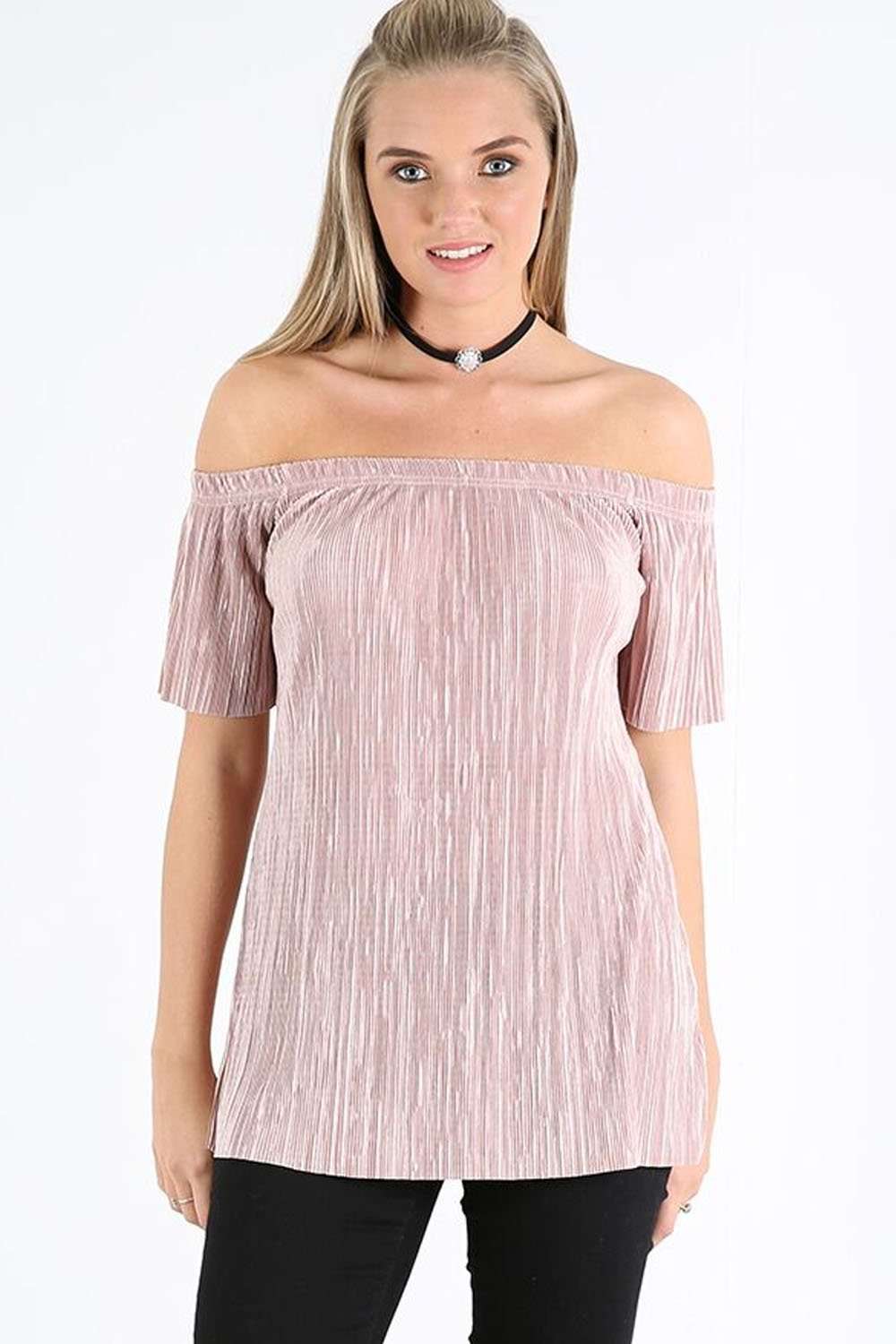 Baily Off Shoulder Metallic Pleated Top - bejealous-com
