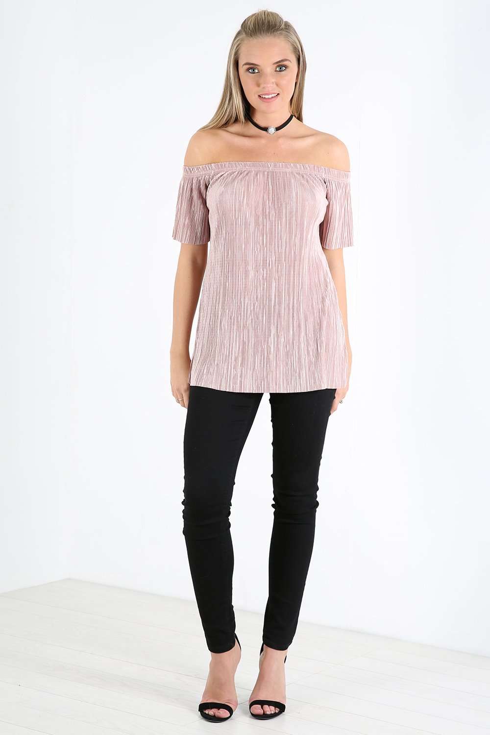 Baily Off Shoulder Metallic Pleated Top - bejealous-com