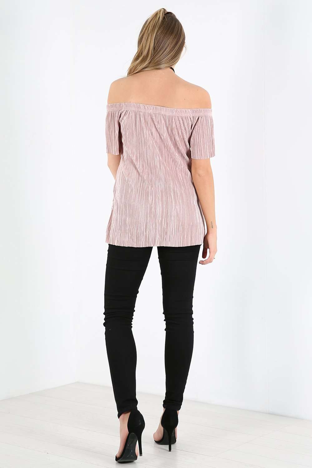 Baily Off Shoulder Metallic Pleated Top - bejealous-com