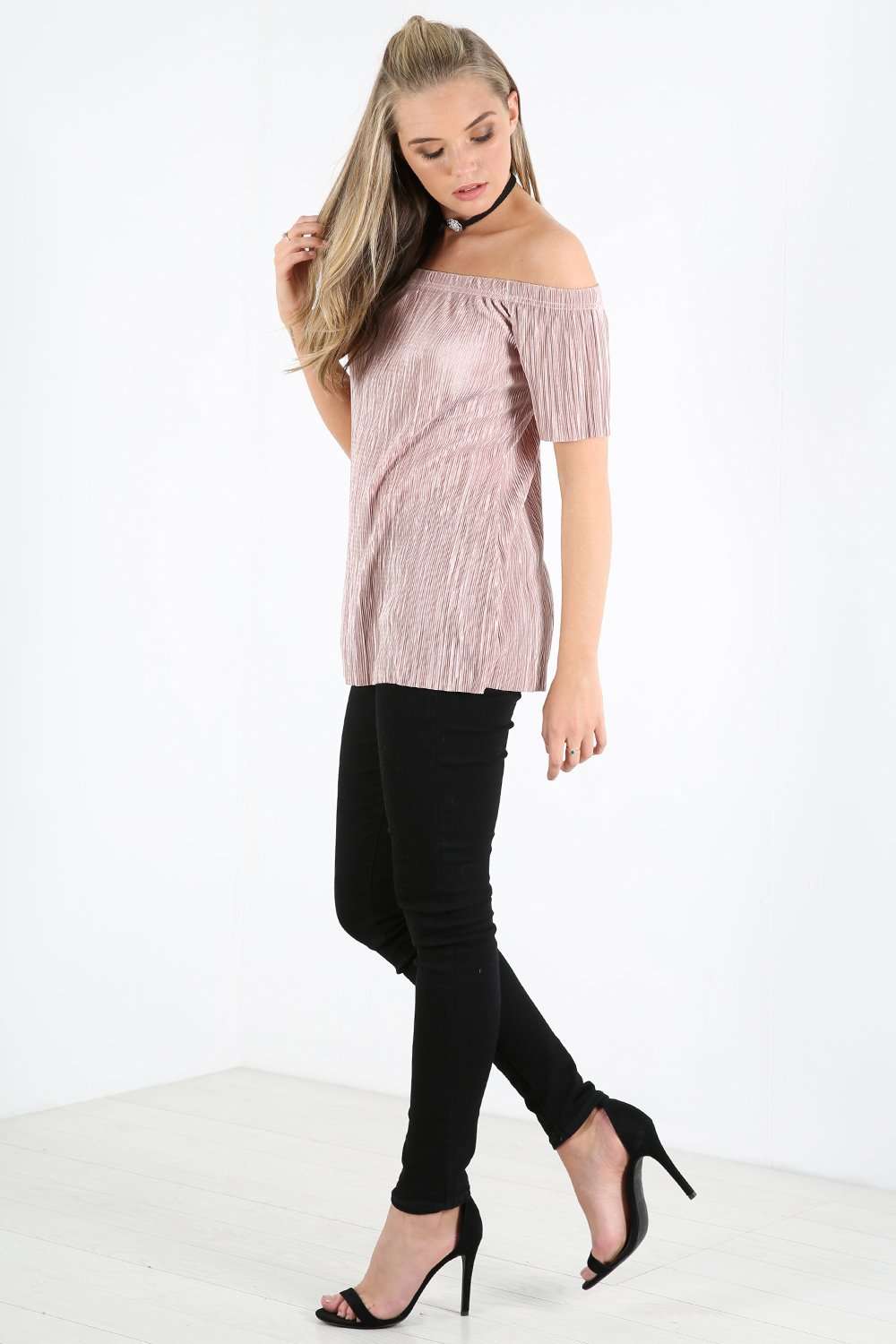 Baily Off Shoulder Metallic Pleated Top - bejealous-com