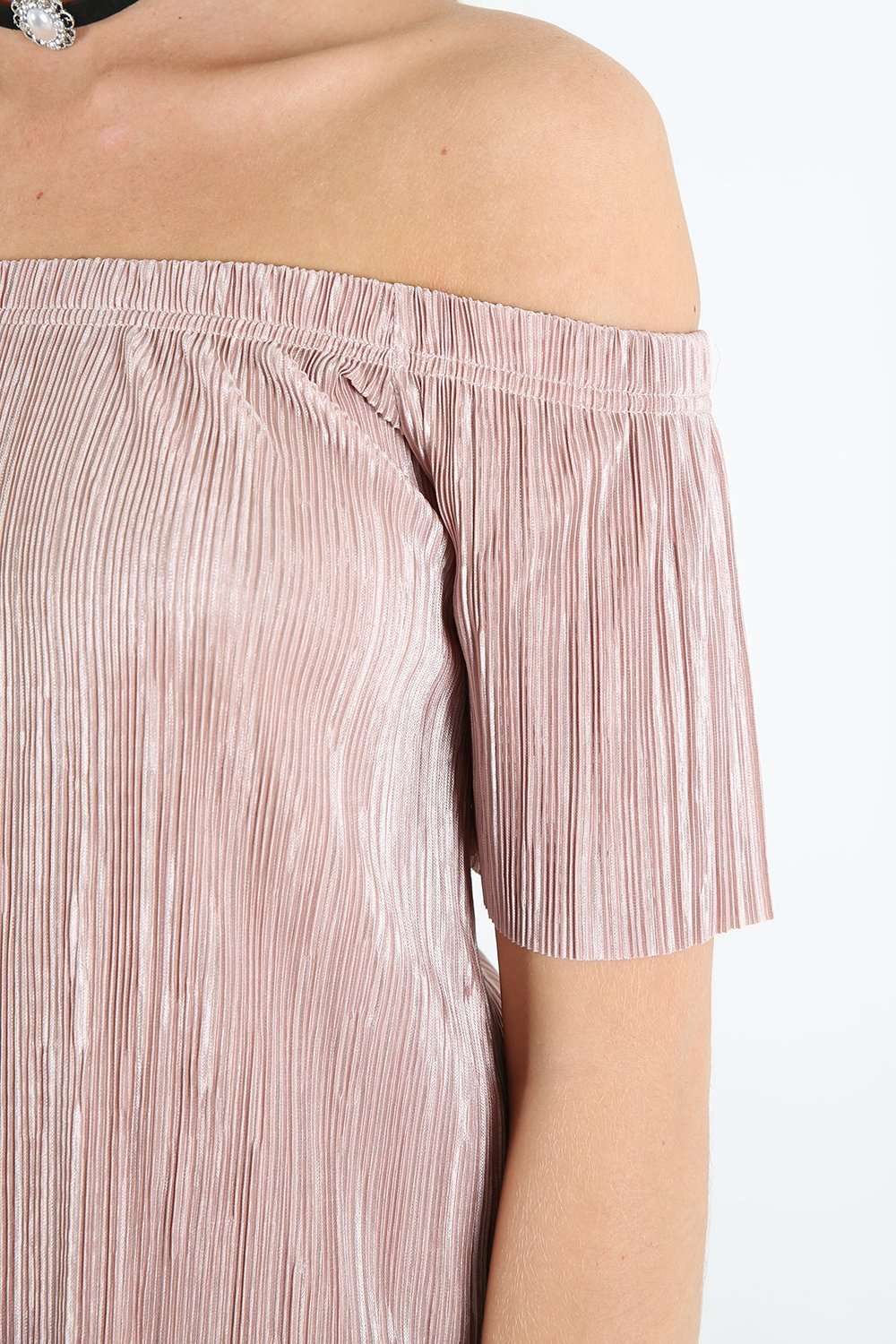 Baily Off Shoulder Metallic Pleated Top - bejealous-com
