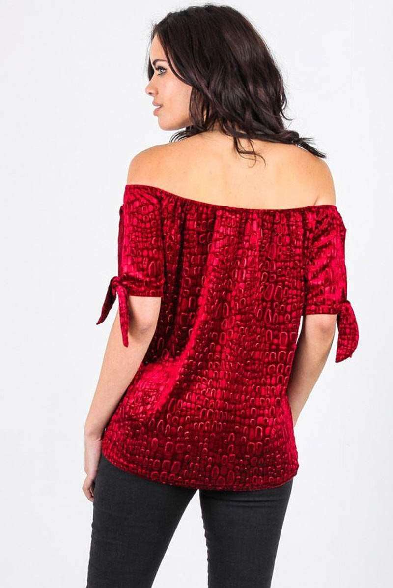 Bardot Faux Velvet Tie Sleeve Red Top - bejealous-com