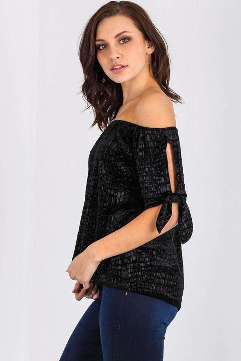 Bardot Faux Velvet Tie Sleeve Red Top - bejealous-com