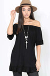 Bardot Frilly Loose Fit Basic Top With Necklace - bejealous-com