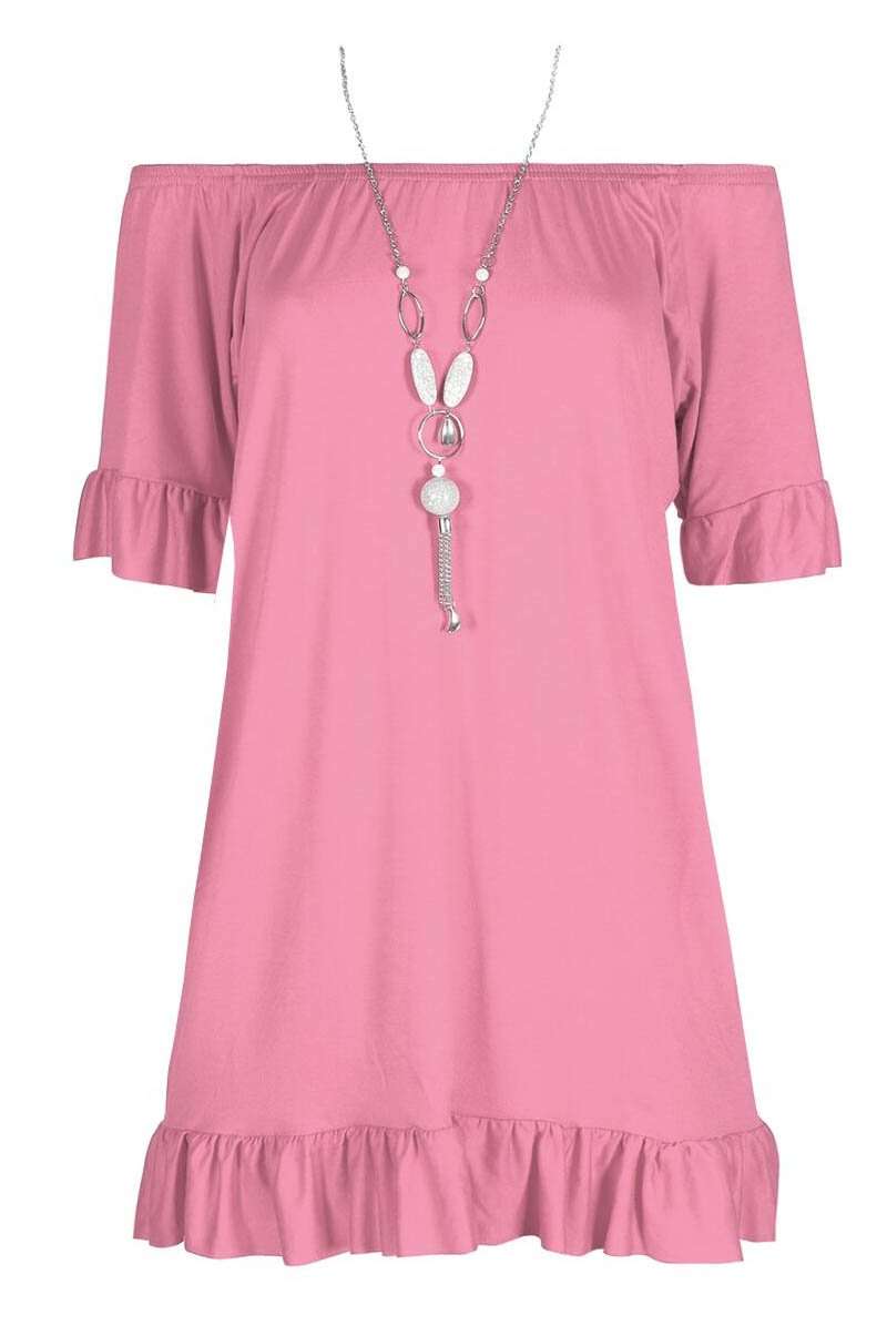 Bardot Frilly Loose Fit Basic Top With Necklace - bejealous-com