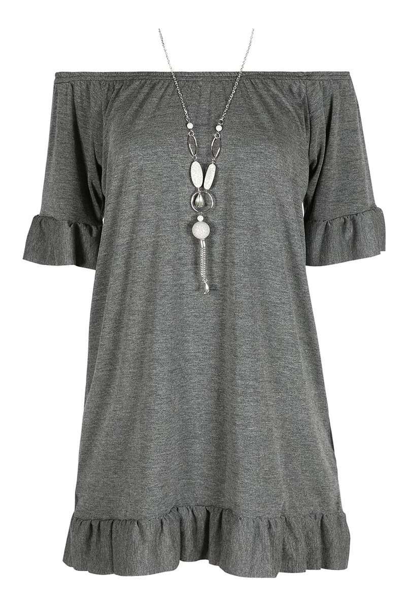 Bardot Frilly Loose Fit Basic Top With Necklace - bejealous-com