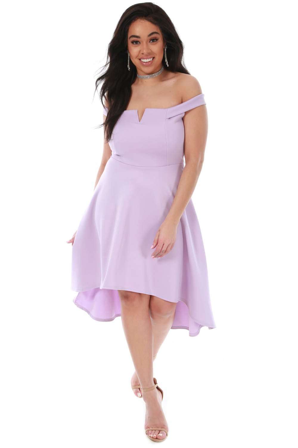 Bardot Plus Size Lilac Dipped Hem Midi Swing Dress - bejealous-com