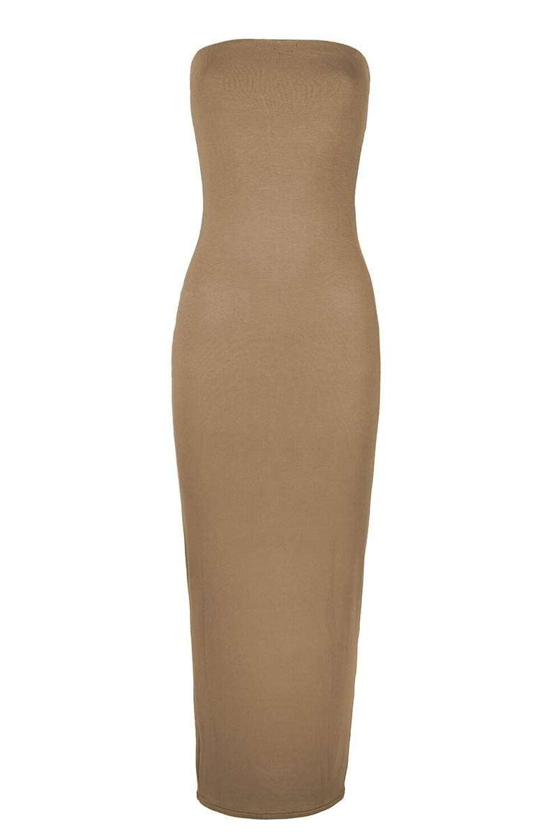 Basic Jersey Bandeau Strapless Bodycon Maxi Dress - bejealous-com