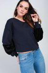 Becci Faux Fur Long Sleeve Cropped Sweatshirt - bejealous-com