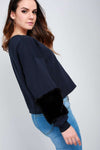 Becci Faux Fur Long Sleeve Cropped Sweatshirt - bejealous-com