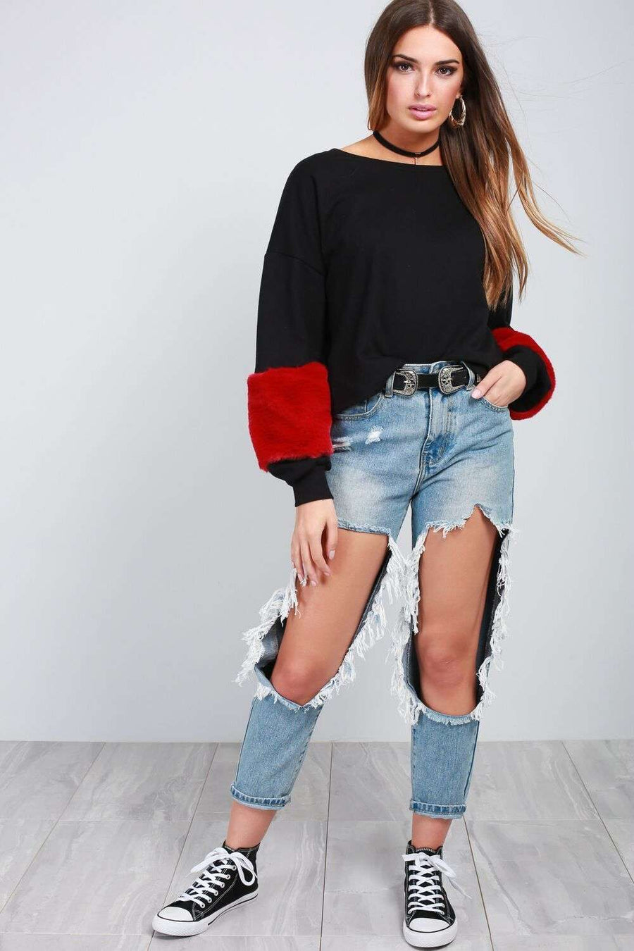 Becci Faux Fur Long Sleeve Oversized Sweatshirt - bejealous-com