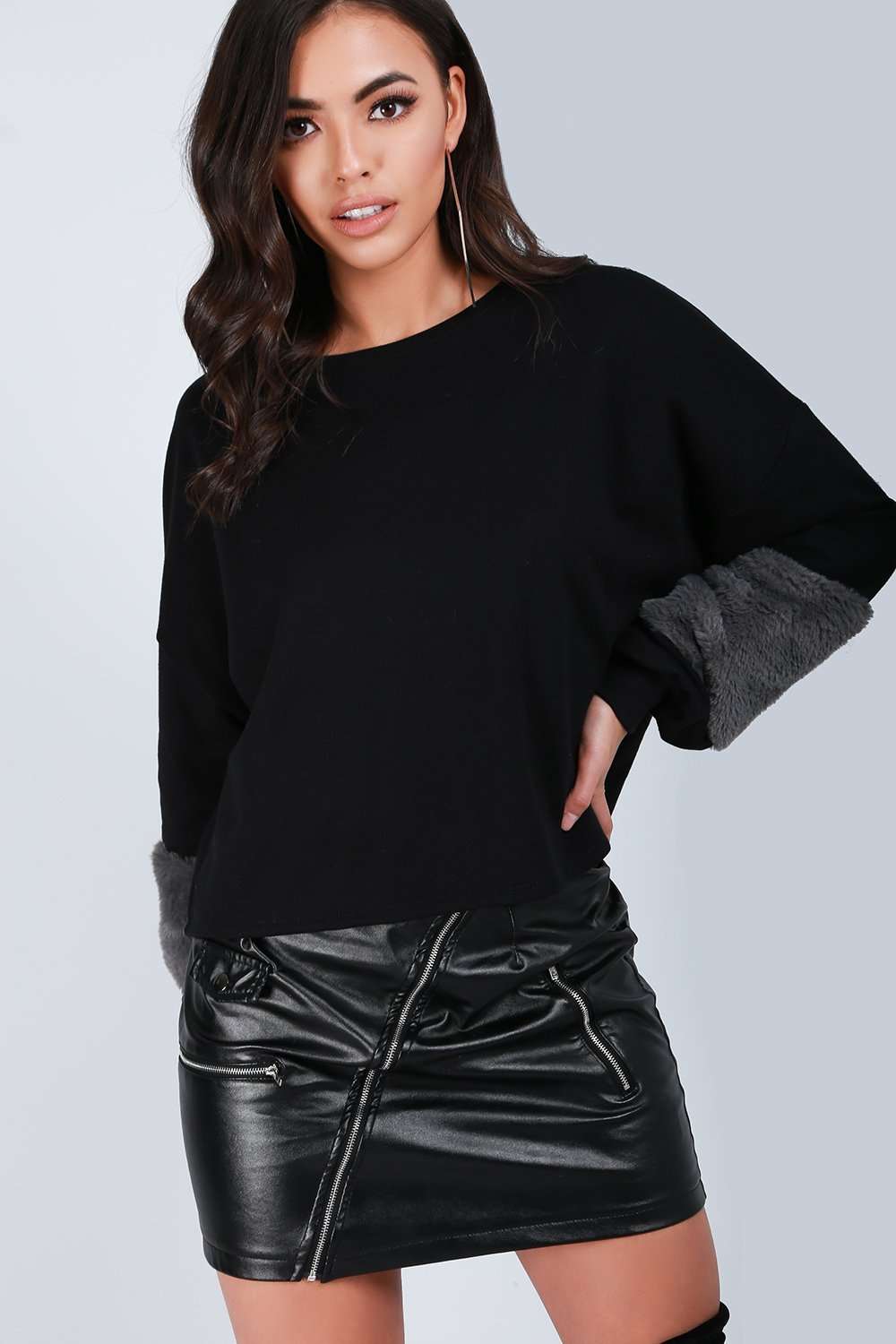 Becci Faux Fur Long Sleeve Oversized Sweatshirt - bejealous-com