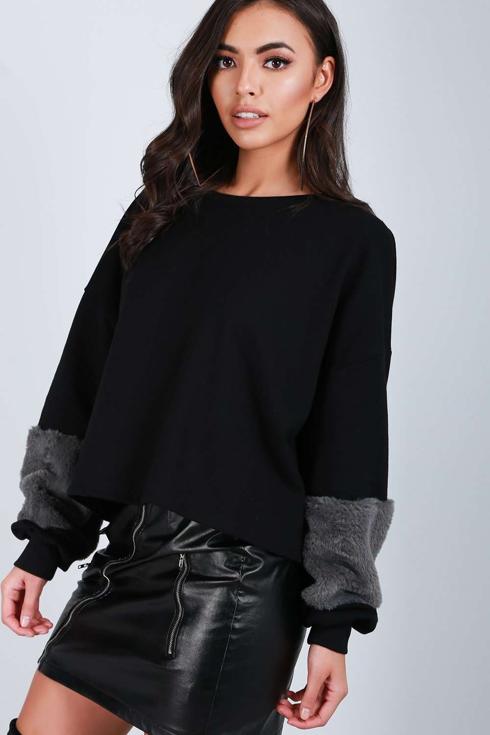 Becci Faux Fur Long Sleeve Oversized Sweatshirt - bejealous-com