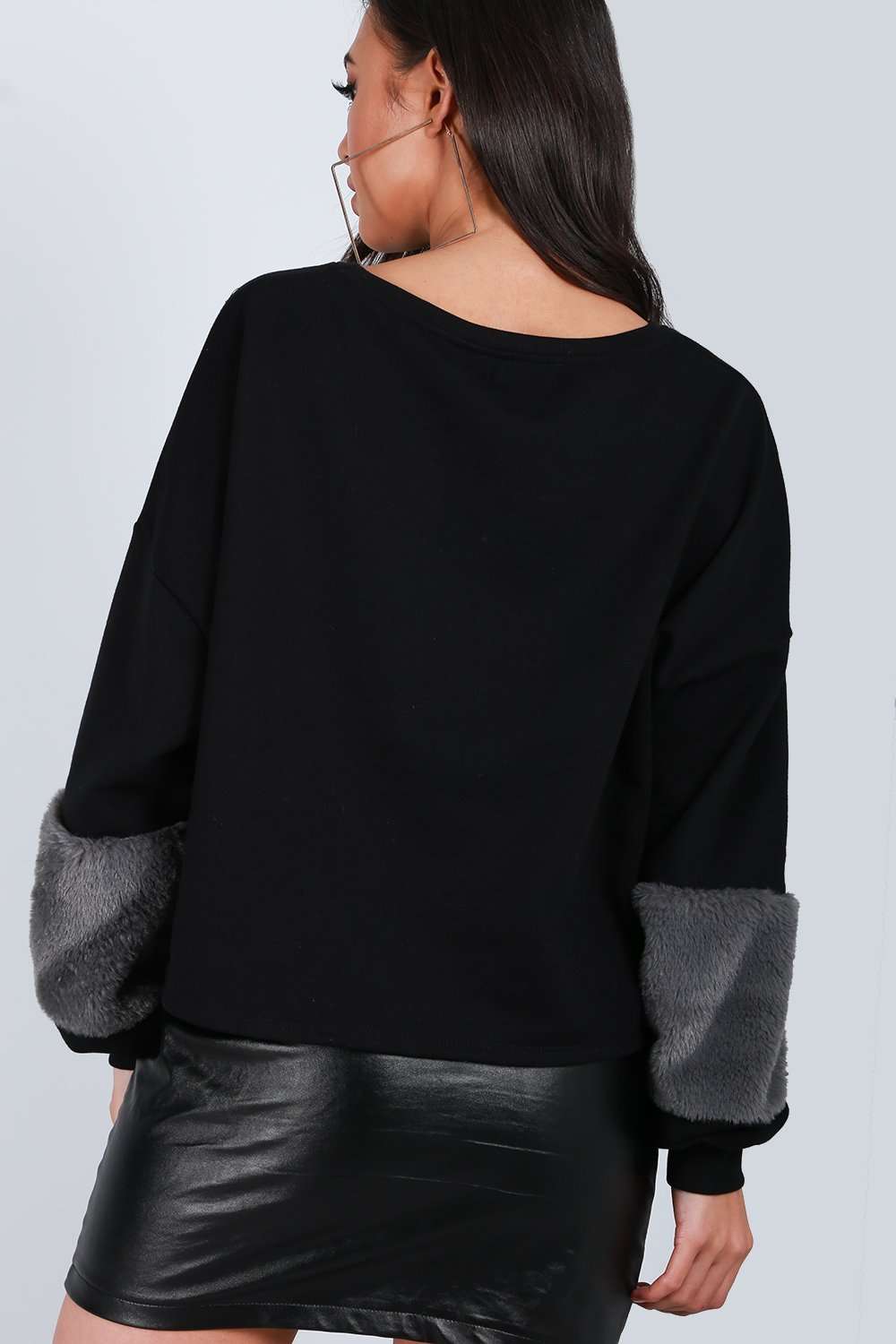 Becci Faux Fur Long Sleeve Oversized Sweatshirt - bejealous-com