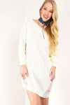 Cream Bardot Ripped Knit Jumper Dress - bejealous-com