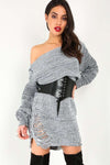 Off Shoulder Ripped Knit Jumper Dress - bejealous-com