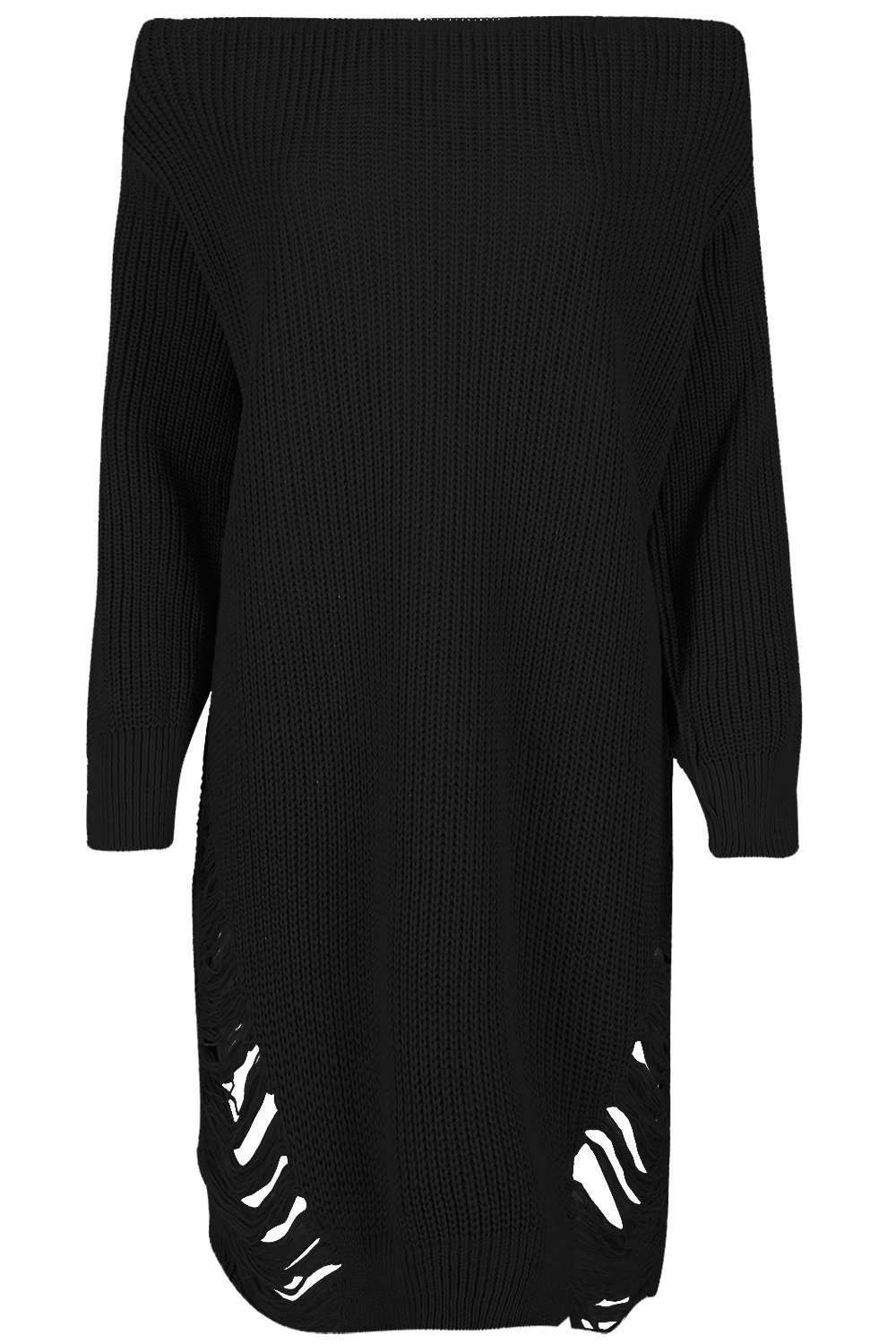 Cream Bardot Ripped Knit Jumper Dress - bejealous-com