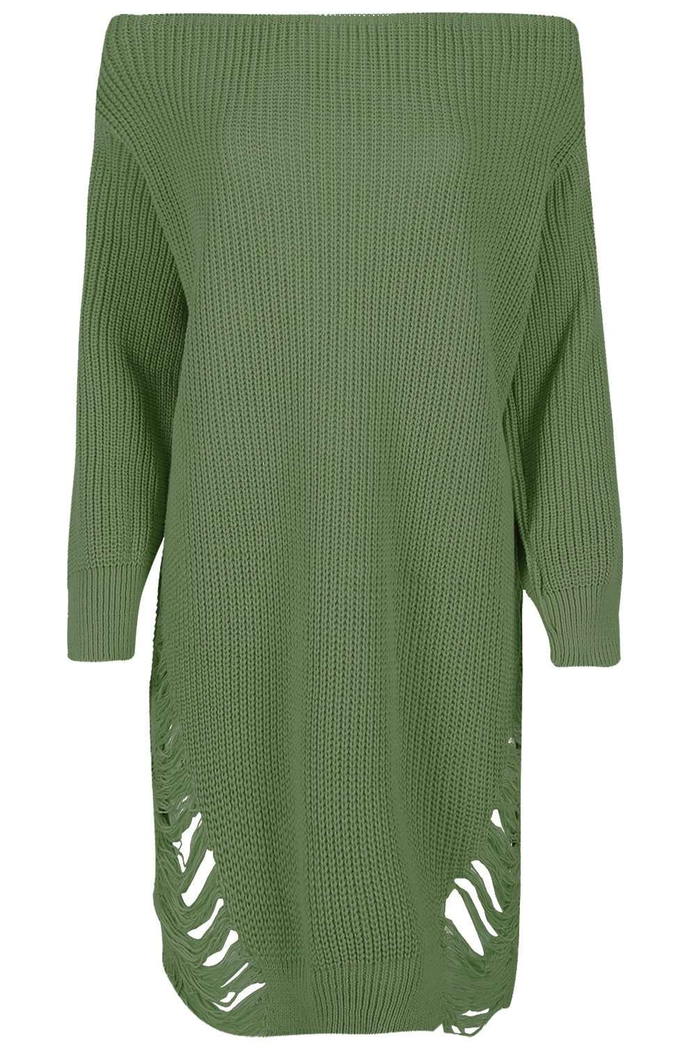 Cream Bardot Ripped Knit Jumper Dress - bejealous-com