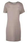 Beige Roll Sleeve Oversized Basic Tshirt Dress - bejealous-com
