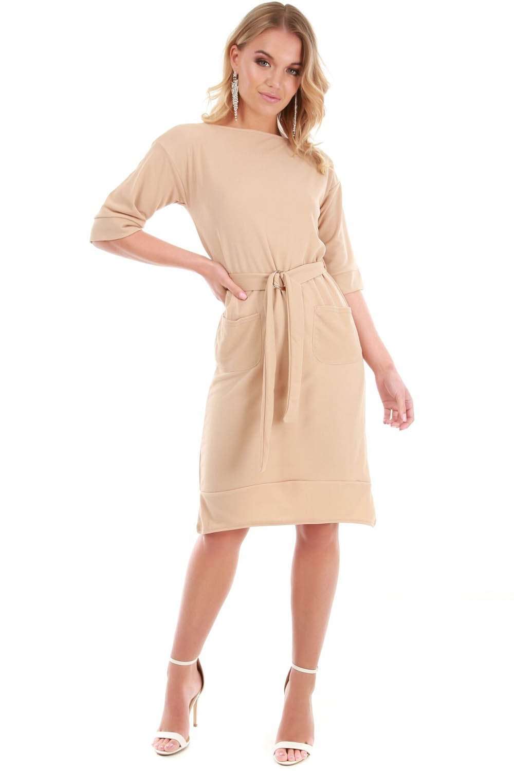 Navy Utility D Ring Midi Shift Dress With Pockets - bejealous-com
