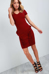 Bella Cap Sleeve Red Frilly Bodycon Dress - bejealous-com