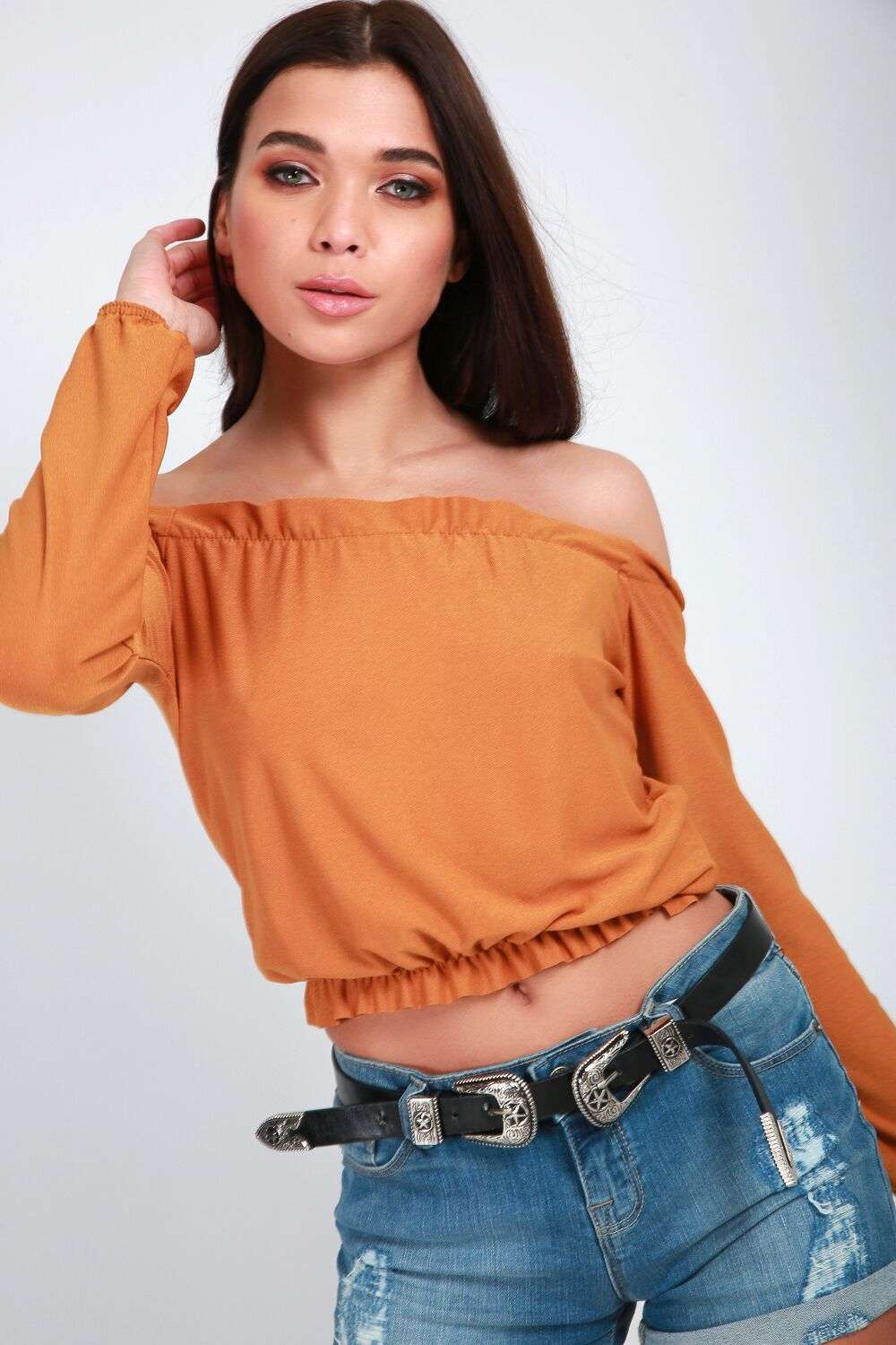 Bella Long Sleeve Bardot Frill Trim Top - bejealous-com