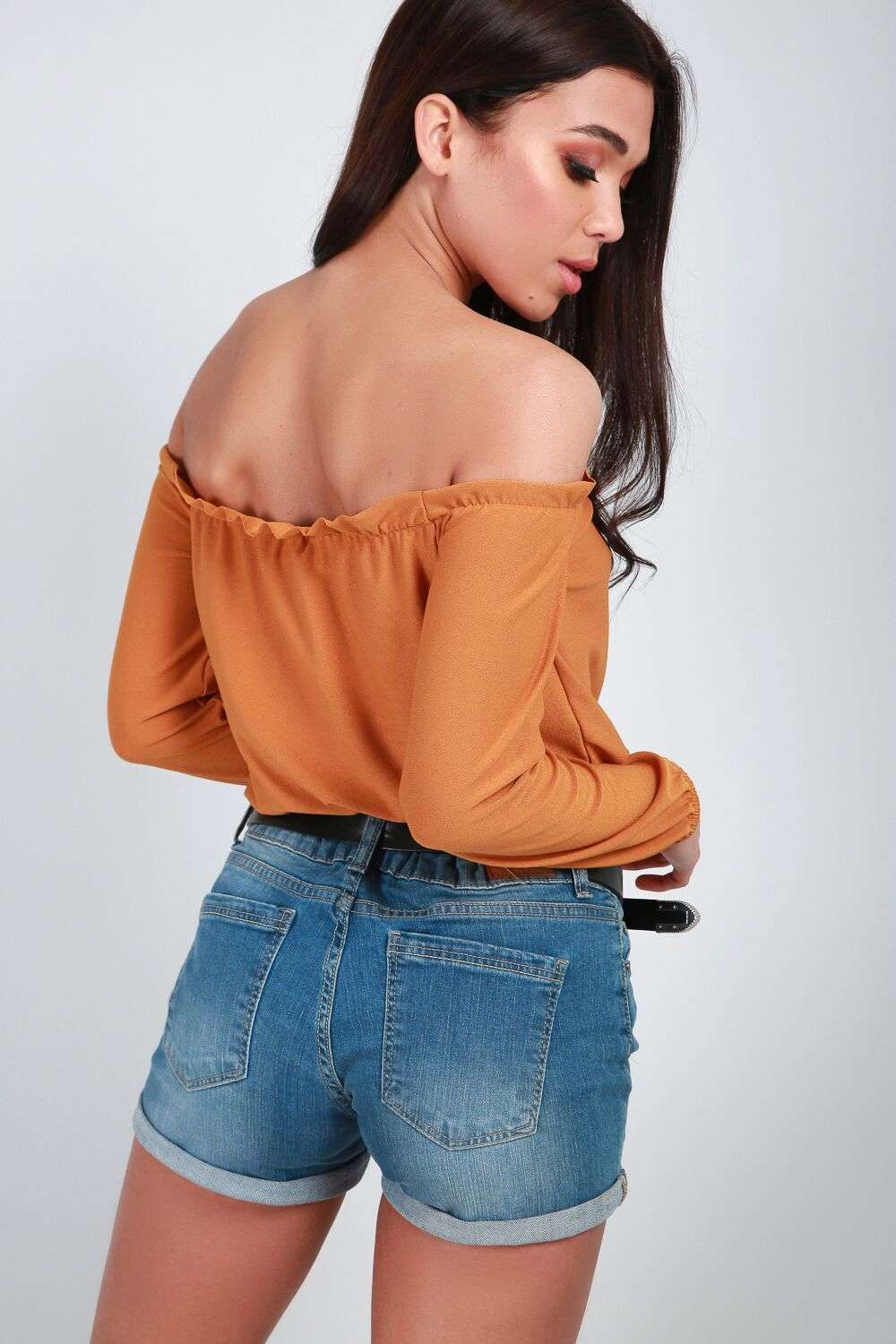 Bella Long Sleeve Bardot Frill Trim Top - bejealous-com