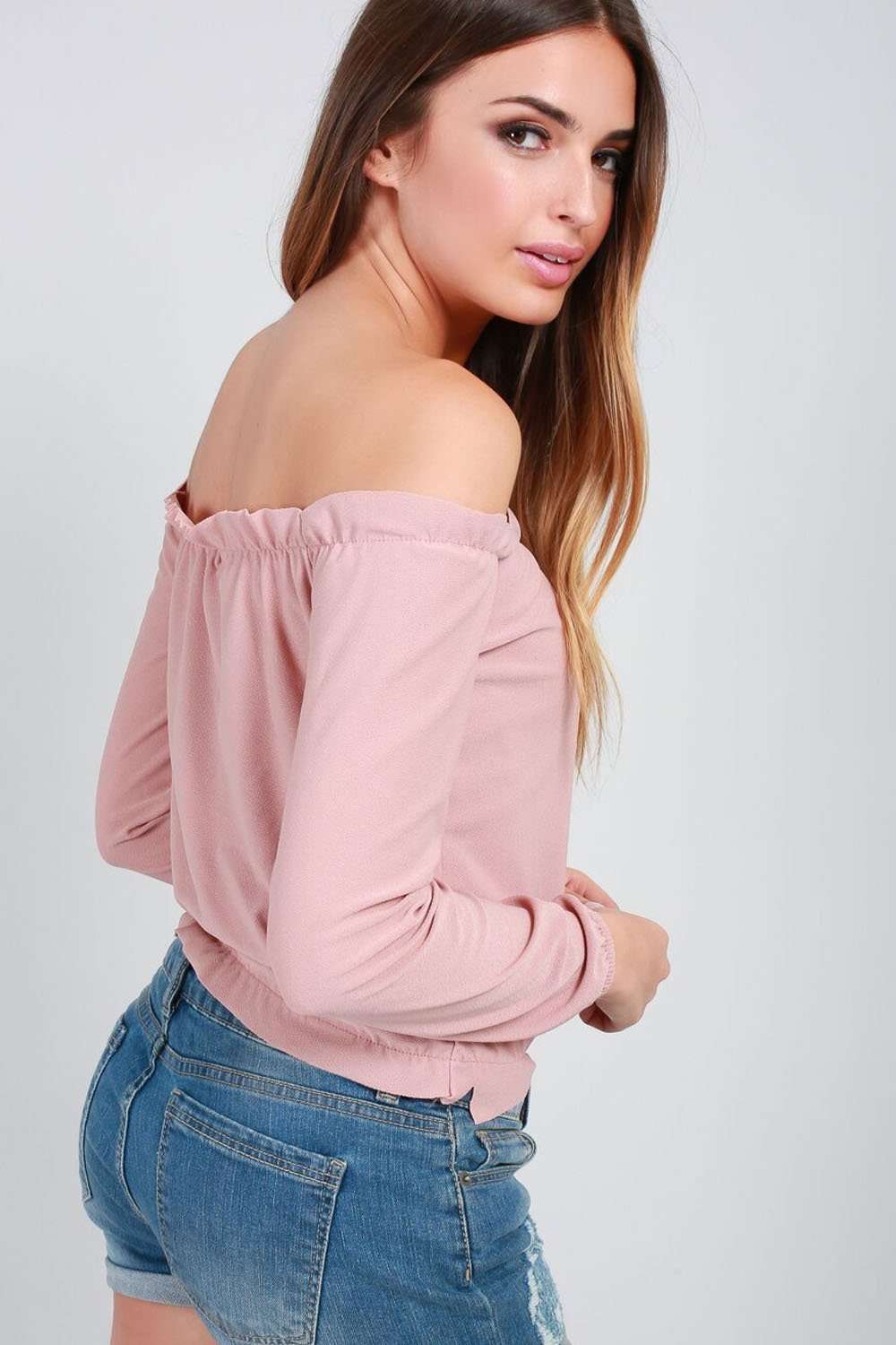Bella Long Sleeve Bardot Frill Trim Top - bejealous-com