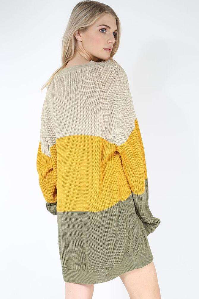 Bella Long Sleeve Oversized Striped Knitted Jumper Dress - bejealous-com