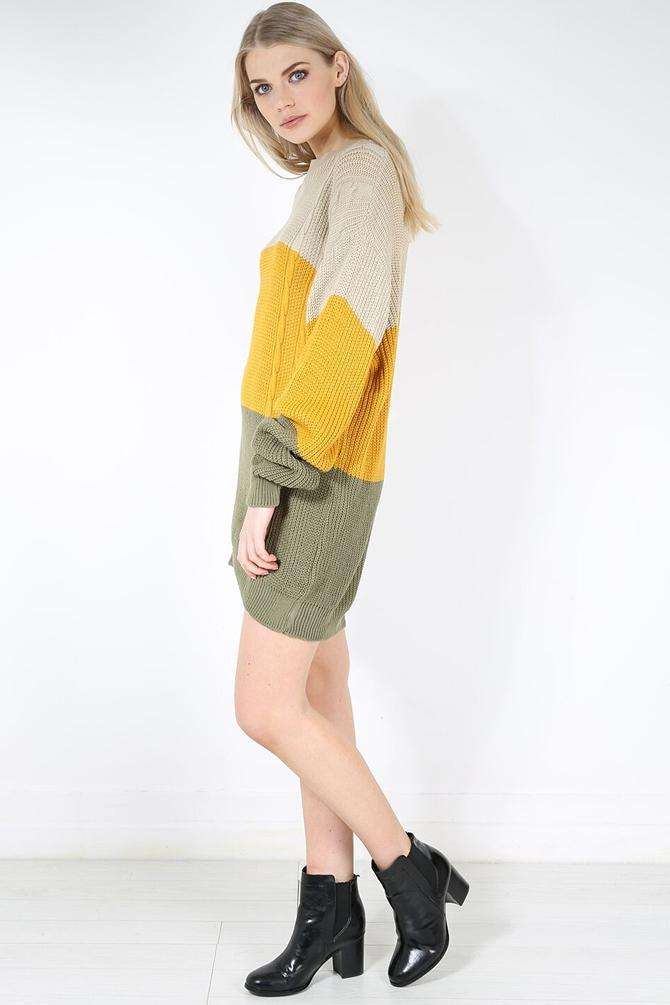 Bella Long Sleeve Oversized Striped Knitted Jumper Dress - bejealous-com