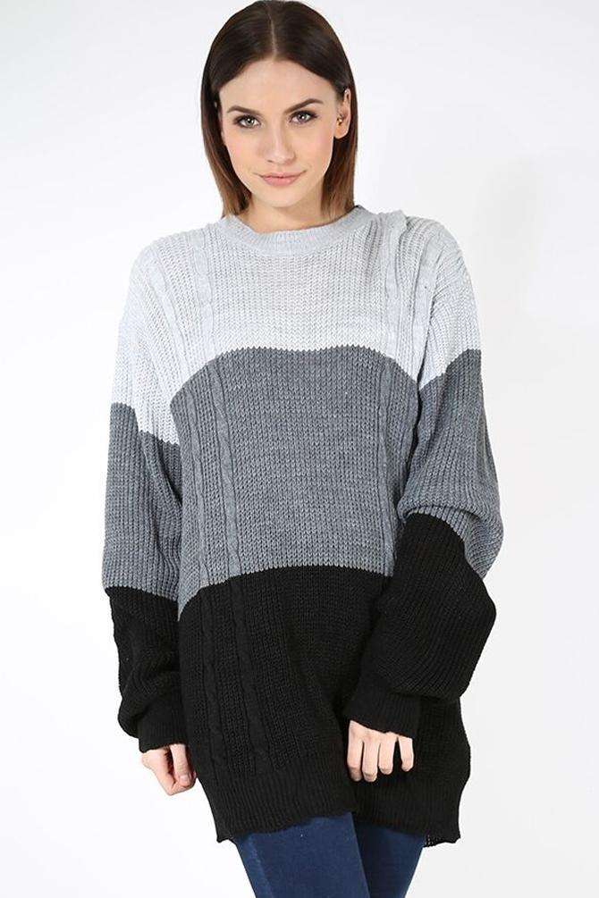 Bella Long Sleeve Oversized Striped Knitted Jumper Dress - bejealous-com