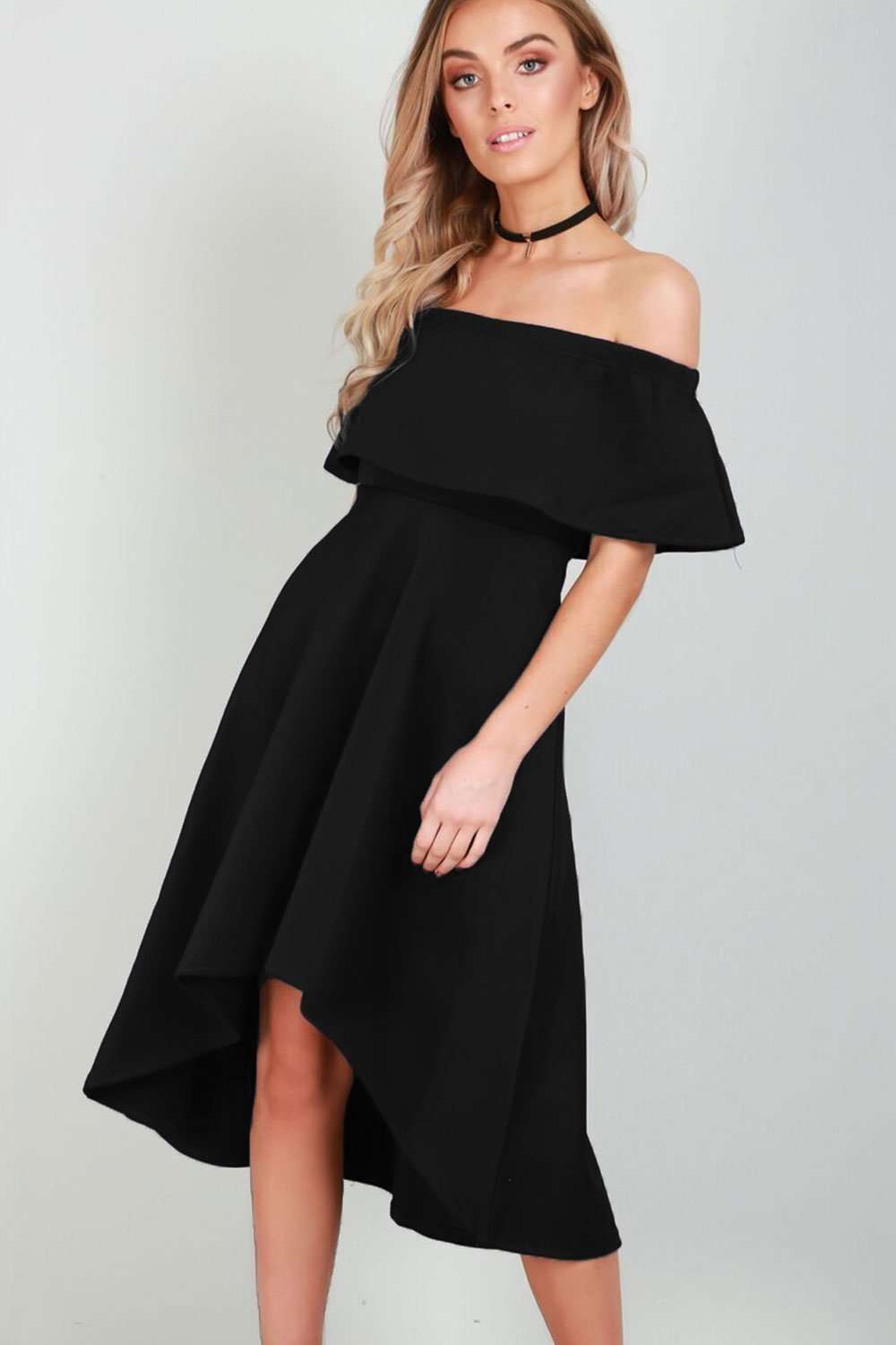 Bella Off Shoulder Dipped Hem Midi Dress - bejealous-com