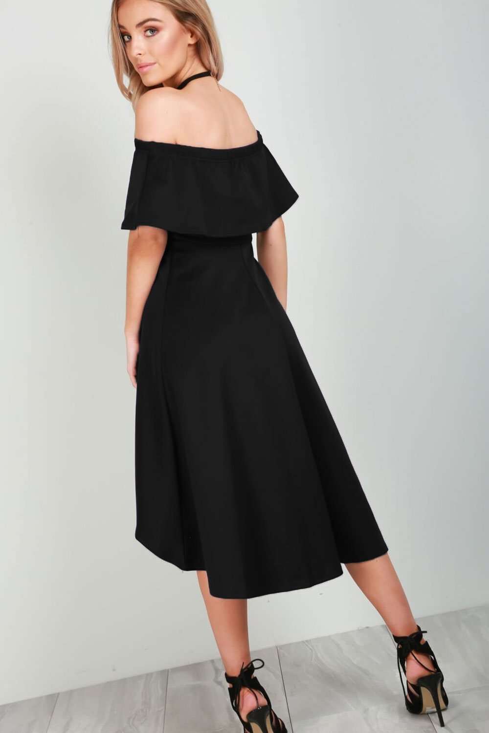 Bella Off Shoulder Dipped Hem Midi Dress - bejealous-com