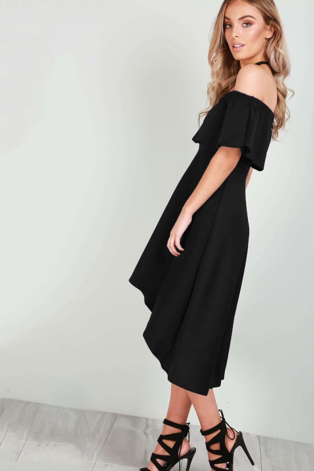 Bella Off Shoulder Dipped Hem Midi Dress - bejealous-com
